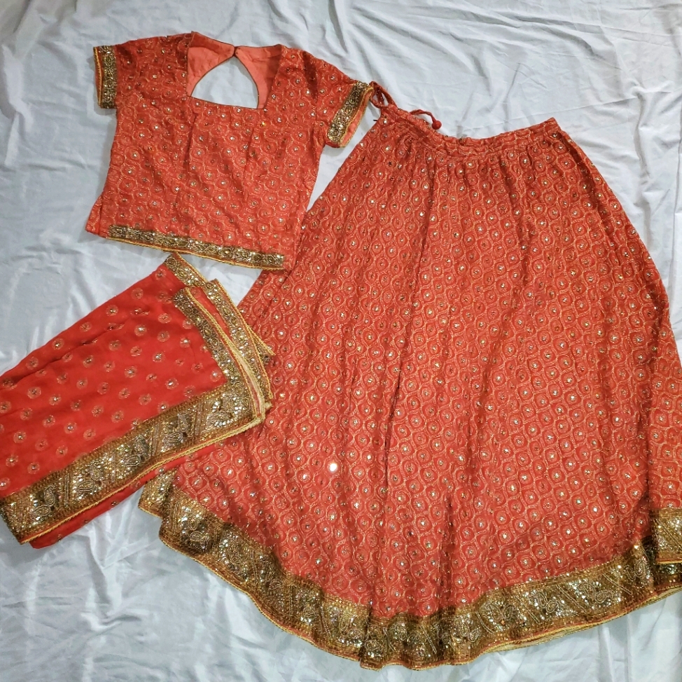 Custom Orange Medium-Weight Lehenga Choli